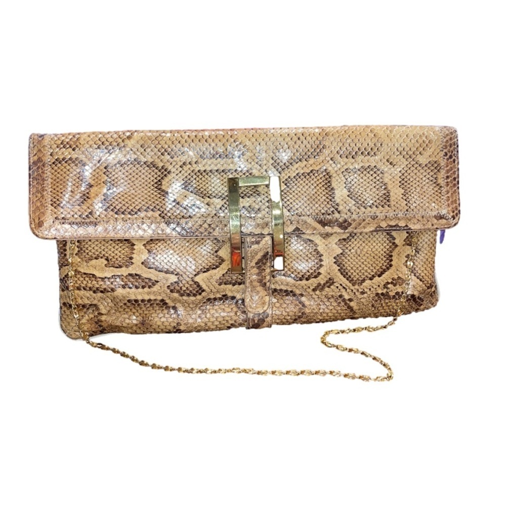 Vintage Bags by Varon snakeskin shoulder/clutch bag with gold hardware. B7